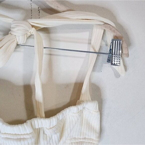 WeWoreWhat Bra Top Women‎ Medium Ivory Revolve Ribbed Stretchy Cropped New - Picture 2 of 10
